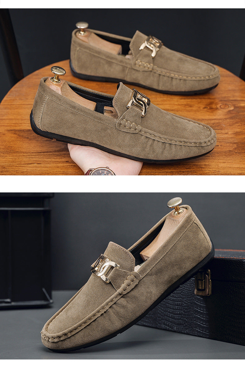 Doudou Shoes Men's New Frosted Suede Lazy One-Leg Small Leather Shoes Loaf Driving Shoes for Men