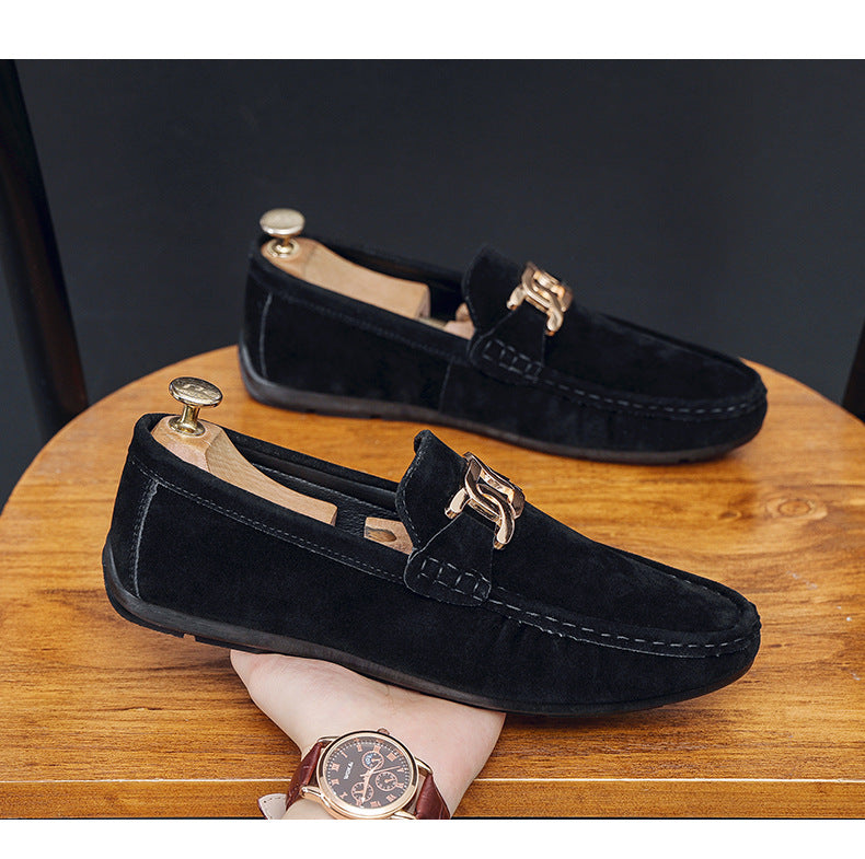 Doudou Shoes Men's New Frosted Suede Lazy One-Leg Small Leather Shoes Loaf Driving Shoes for Men