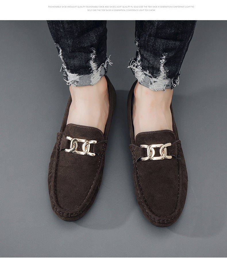 Doudou Shoes Men's New Frosted Suede Lazy One-Leg Small Leather Shoes Loaf Driving Shoes for Men