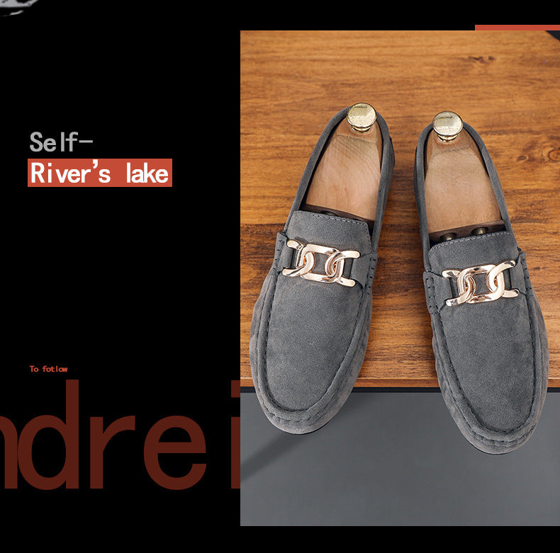 Doudou Shoes Men's New Frosted Suede Lazy One-Leg Small Leather Shoes Loaf Driving Shoes for Men