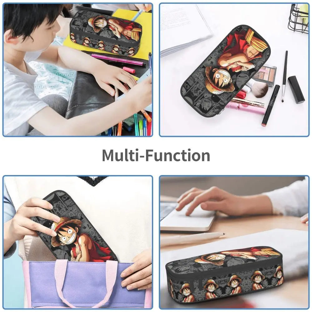 Custom One P-Pieces Cute Pencil Case Boys Girls Large Capacity Straw Hat Pirates Skull Pencil Bag Students Stationery