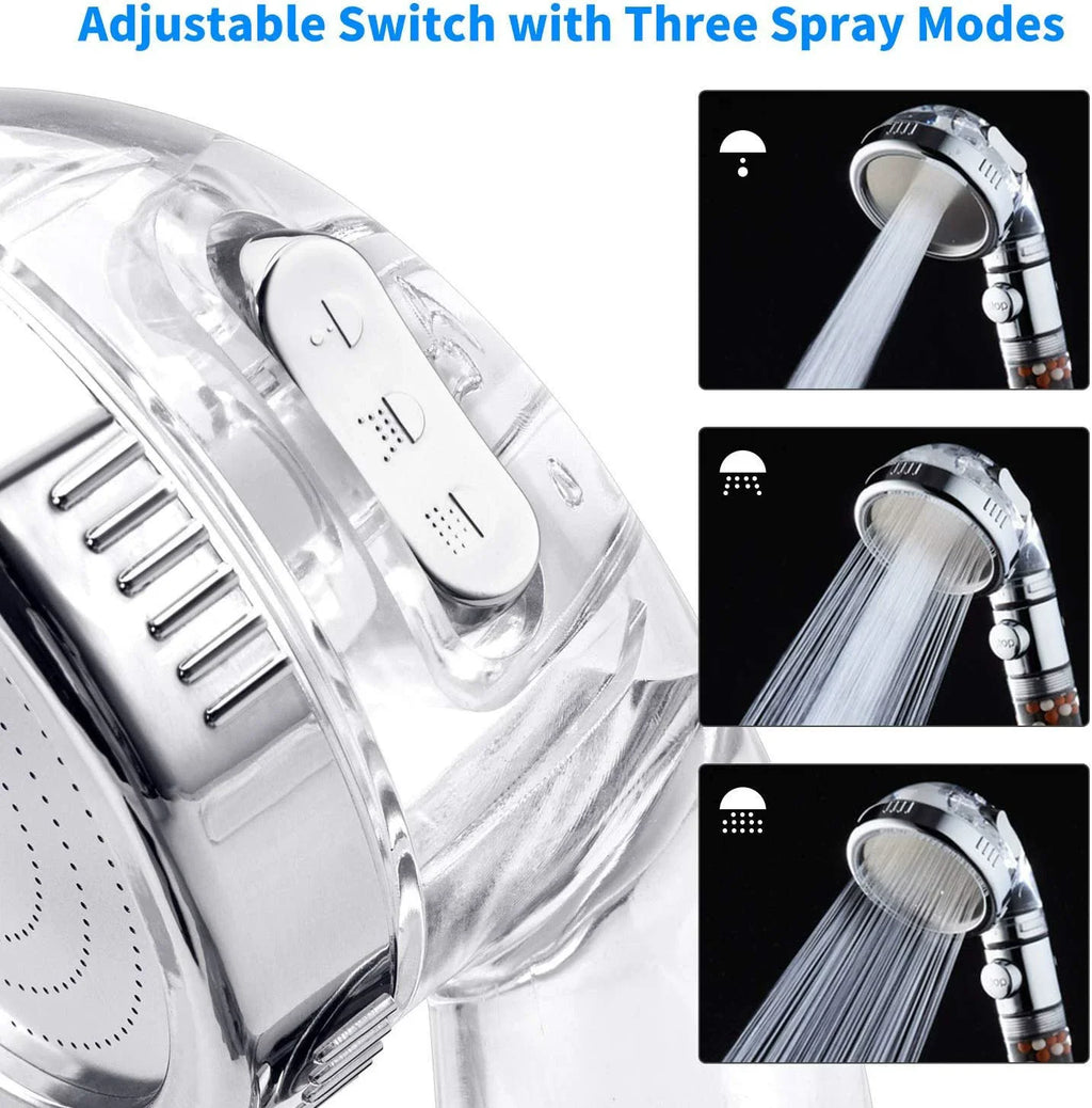 Shower Head High Pressure with Mineral Beads On/Off Switch Filter 3 Modes Water Saving Handheld Showerheads Bathroom Accessories