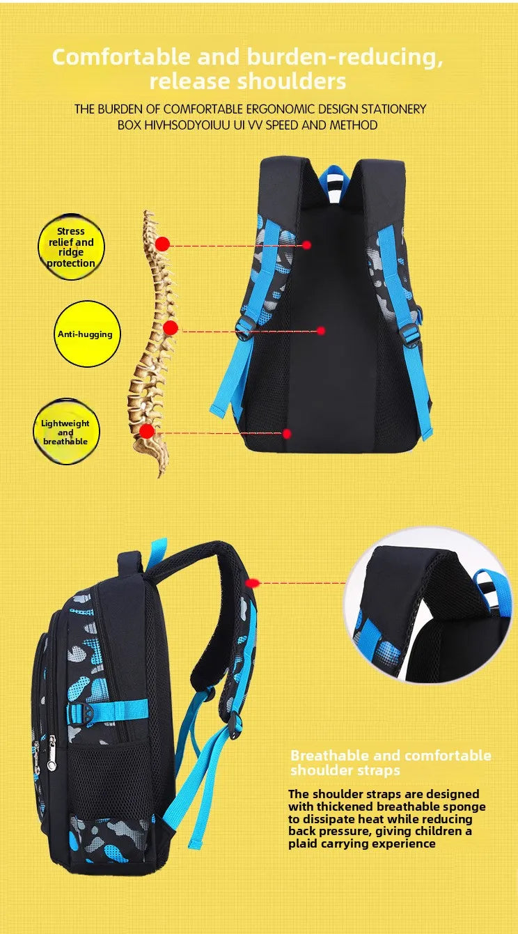 Waterproof Lightweight School Backpack for Kids 6-12 Years Durable Large Capacity Student Bookbag Boys Girls254