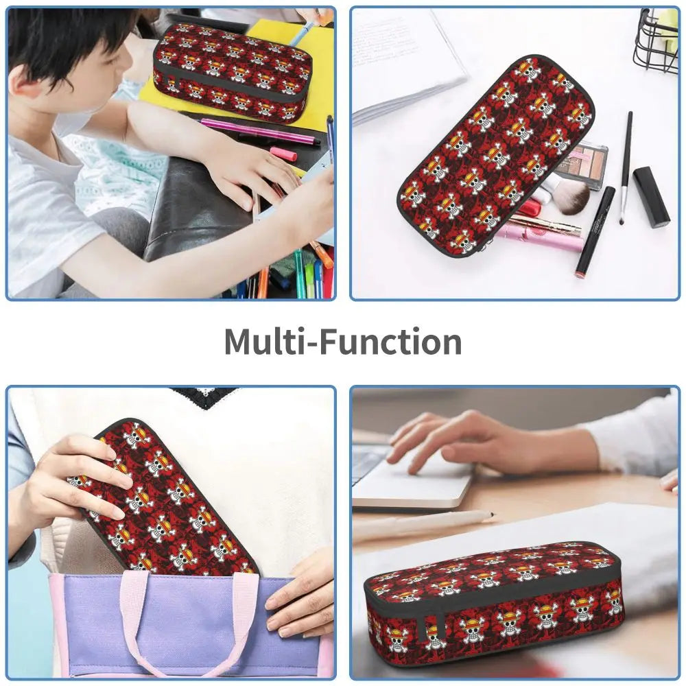 Custom One P-Pieces Cute Pencil Case Boys Girls Large Capacity Straw Hat Pirates Skull Pencil Bag Students Stationery