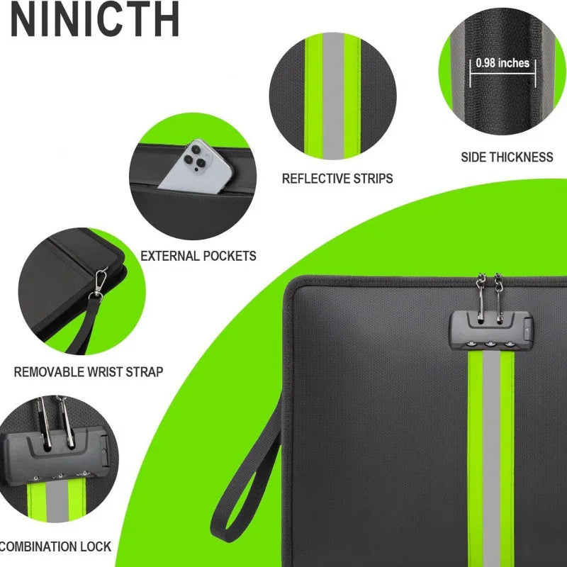 Portable File Bag Waterproof Fireproof Document Bag with Zipper Combination Lock Certificates Money Cards Safety Bag Protect