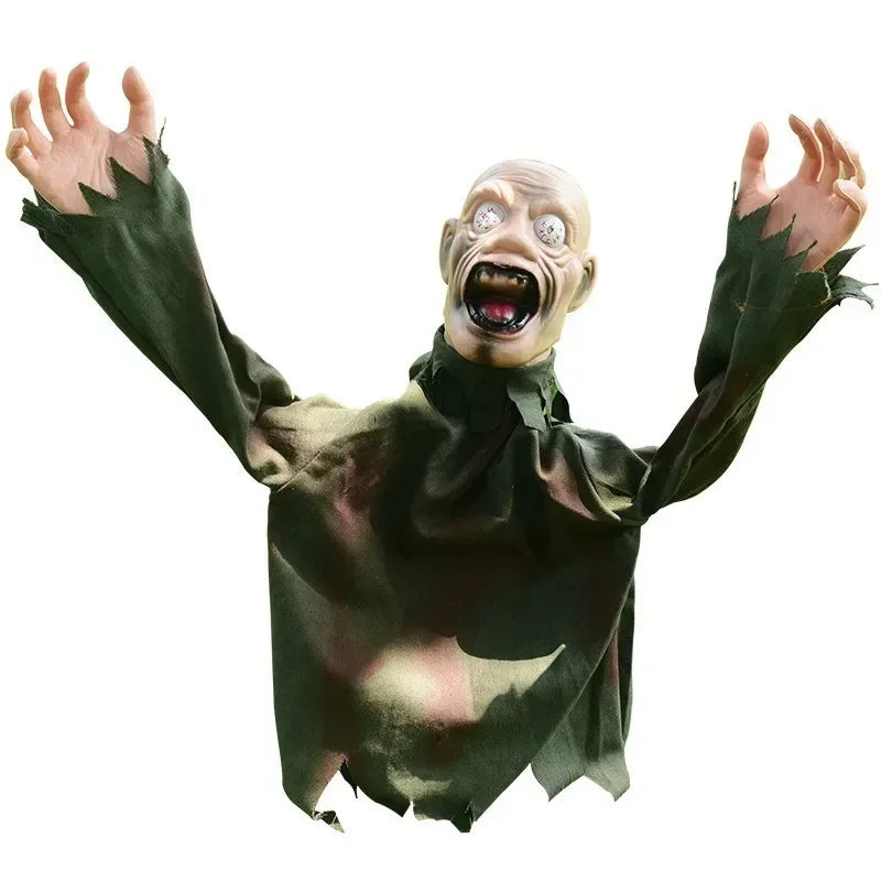 Halloween Swinging Ghost Yard Decoration with Sound Activated Creepy Noise for Haunted House Outdoor Graveyard Party Props