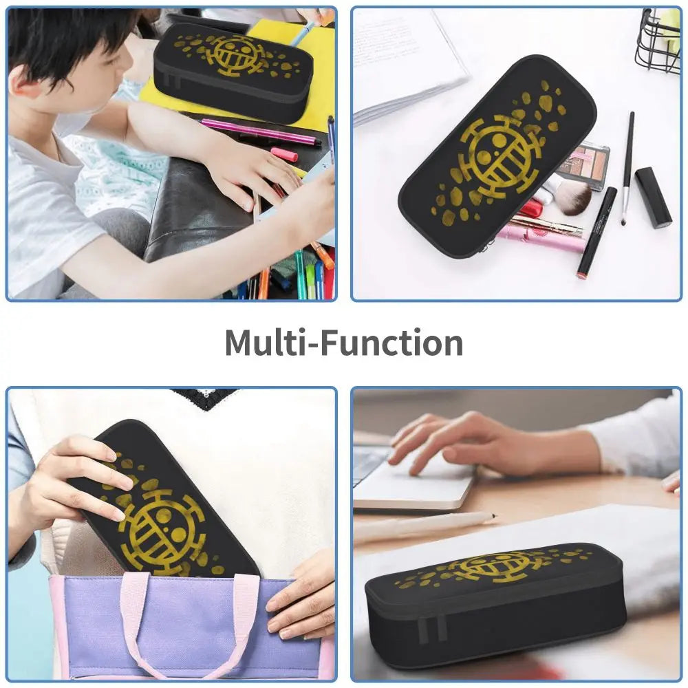Custom One P-Pieces Cute Pencil Case Boys Girls Large Capacity Straw Hat Pirates Skull Pencil Bag Students Stationery