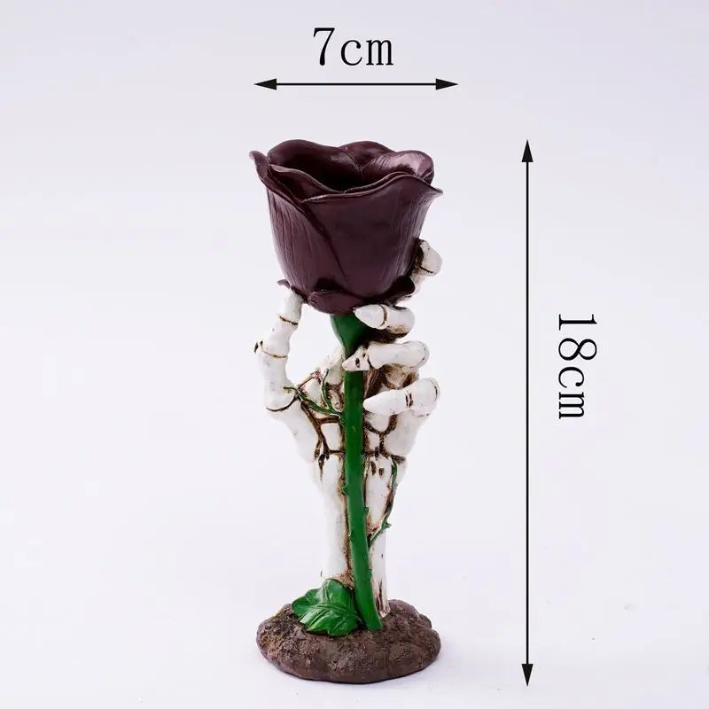 Halloween Skeleton Hand Rose Candlestick Decoration A Resin Home Retro Romantic Candlestick Atmosphere Decoration