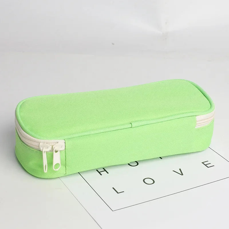1 Piece Simplicity Student Pencil Case Creative Fashion Solid Color Pencil Bag High Capacity Canvas Stationery Storage Bag