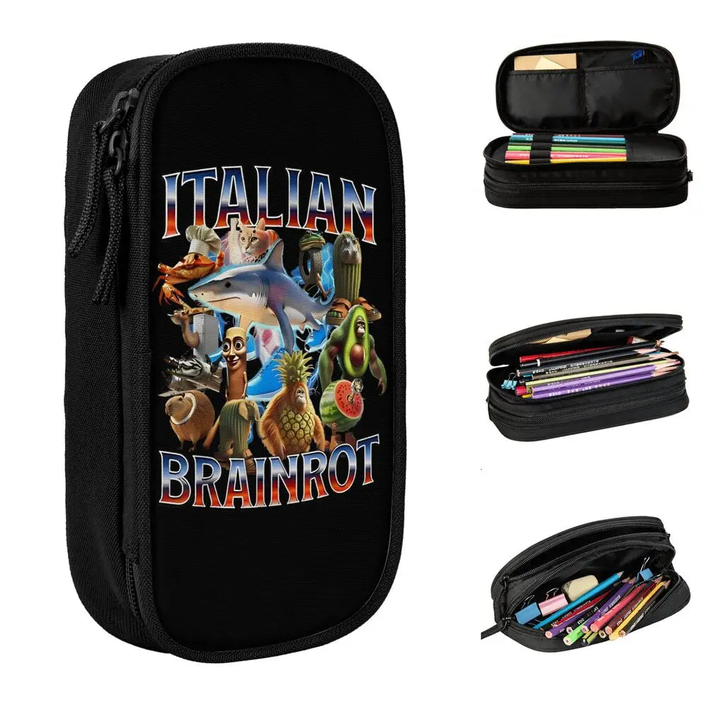Italian Brainrot Tralalero Tralala Pencil Cases Pencil Pouch Pen Box for Student Big Capacity Bag School Supplies Stationery