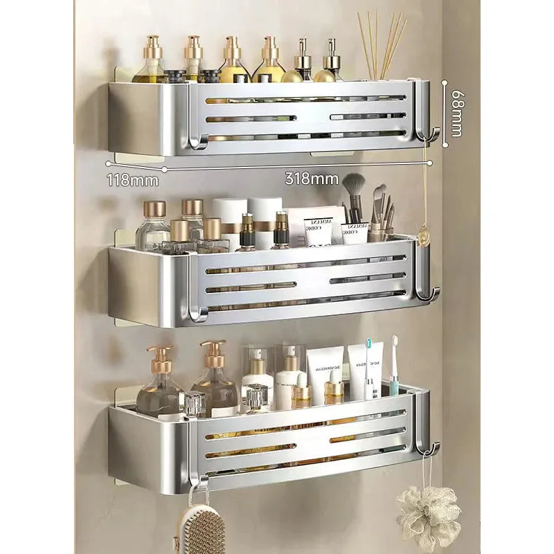 Punch-Free Bathroom Shelf Wall Mounted Shampoo Makeup Storage Holder Kitchen Toilet Square Self Adhesive No Drill Shower Shelves