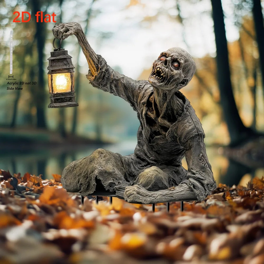 1pcs Halloween Lantern Terror Zombie Ornament Spooky 2D Acrylic Garden Ground Plug Ornament Home Outdoor Garden DIY Decor Gift