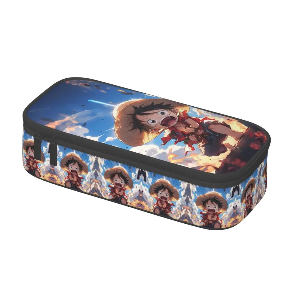 Custom One P-Pieces Cute Pencil Case Boys Girls Large Capacity Straw Hat Pirates Skull Pencil Bag Students Stationery