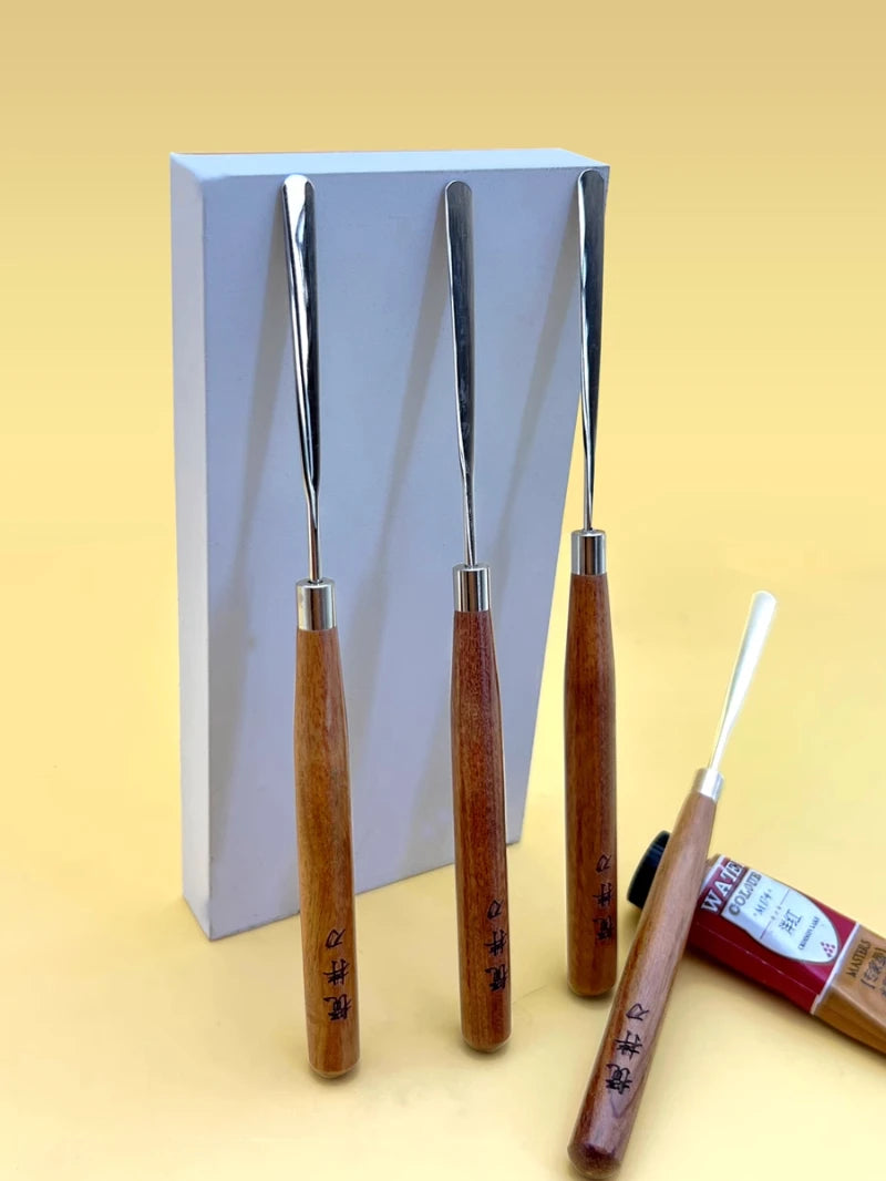 Watercolor Paint Stirring Stick Wooden Handle Stainless Steel Blade Gouache Oil Paint Spatula Painting Tools Art Supplies