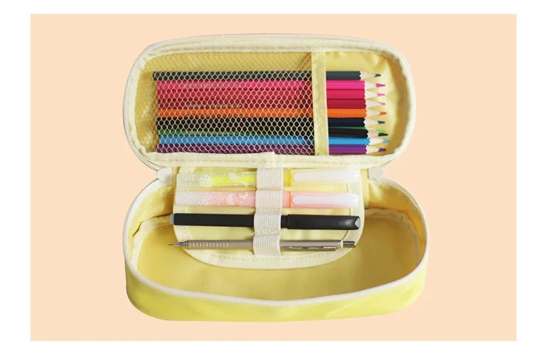 1 Piece Simplicity Student Pencil Case Creative Fashion Solid Color Pencil Bag High Capacity Canvas Stationery Storage Bag