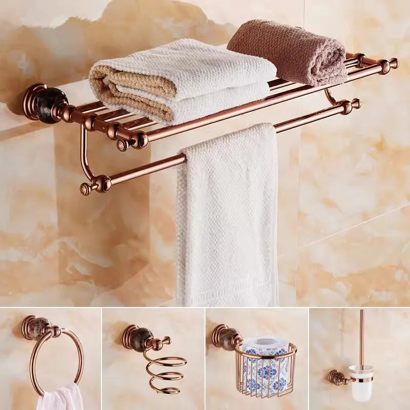 Bathroom Accessories Bath Shelf Rose Gold Paper Holder,Towel Bar,Soap Holder,Towel Rack,Glass Shelf,Hook bathroom Hardware Brass