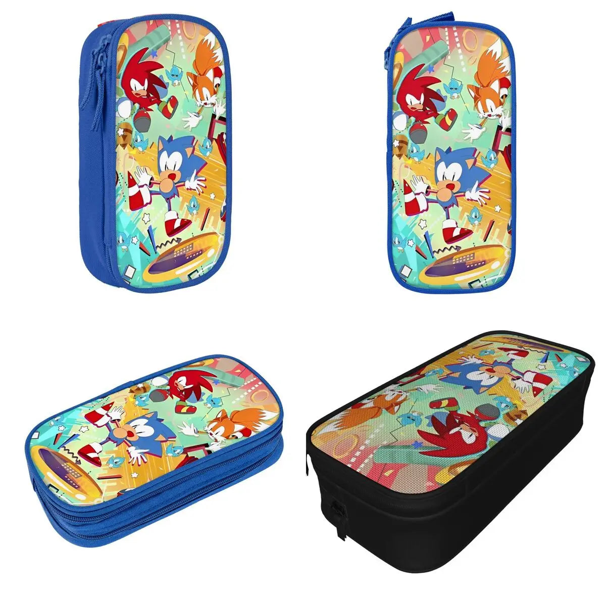 Cartoon Pencil Cases Cute Blue Hedgehogs Shadow  Pen Box Bags Student Large Storage School Supplies Zipper Pencilcases