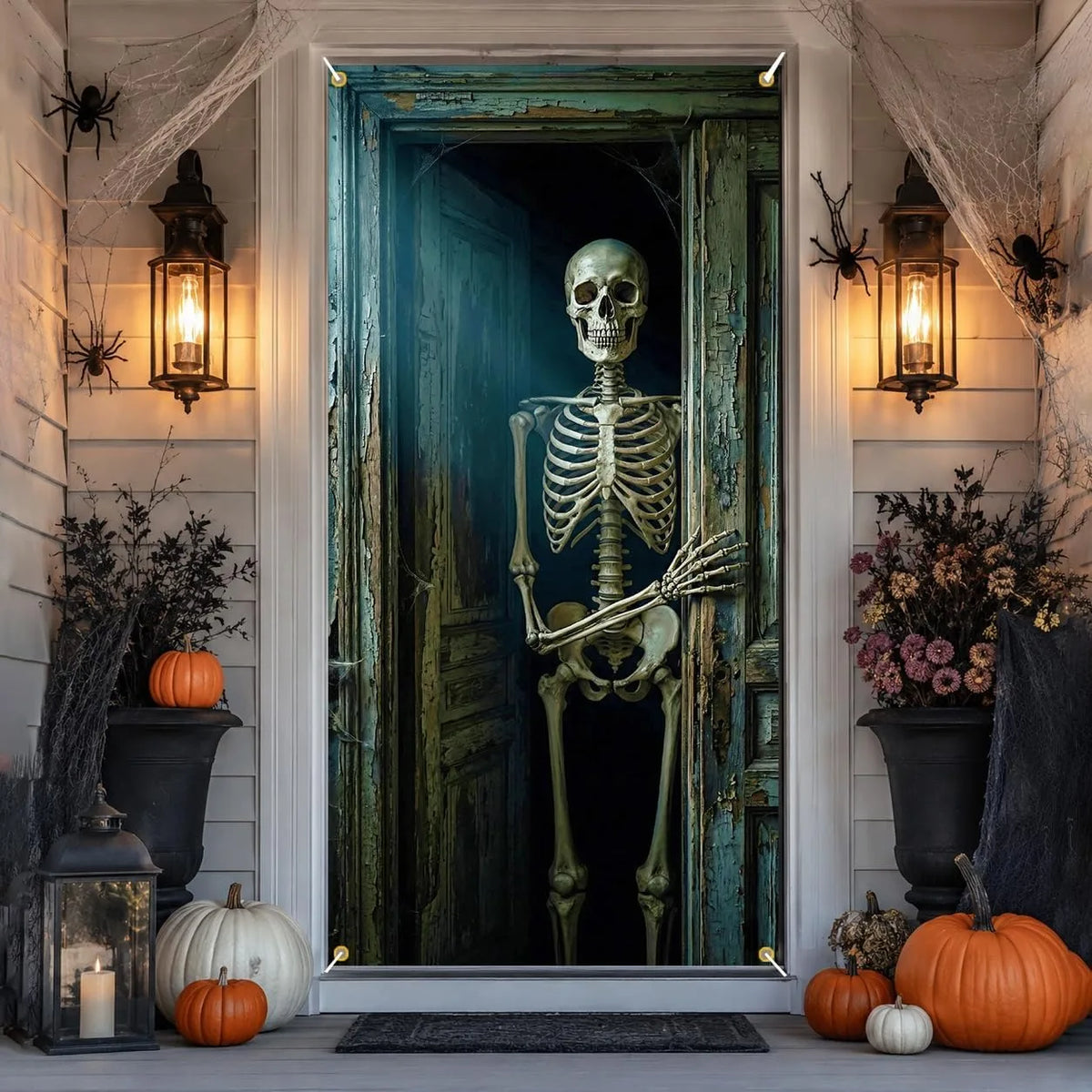 Halloween Door Banner, Scary Hanging Skeleton Photography Background Party Decoration and Supplies Photo Props