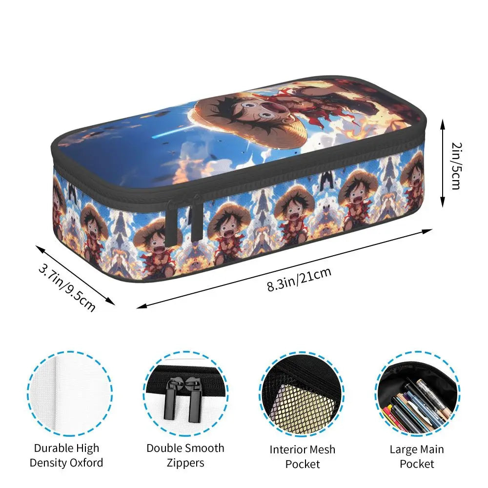 Custom One P-Pieces Cute Pencil Case Boys Girls Large Capacity Straw Hat Pirates Skull Pencil Bag Students Stationery
