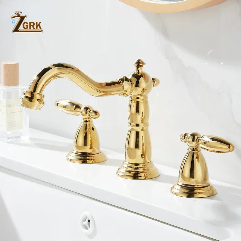 3 PCS Bathroom Faucets Dual Holder Three Hole Widespread Bathroom Sink Basin Faucets Deck Mounted Mixer Tap