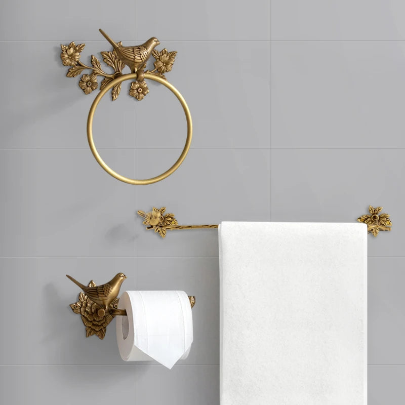 Retro Brass Bird Towel Ring Storage Rack Perforation-free Towel Rack for Bathroom and Bathroom Paper Towel Storage Wall Hanging