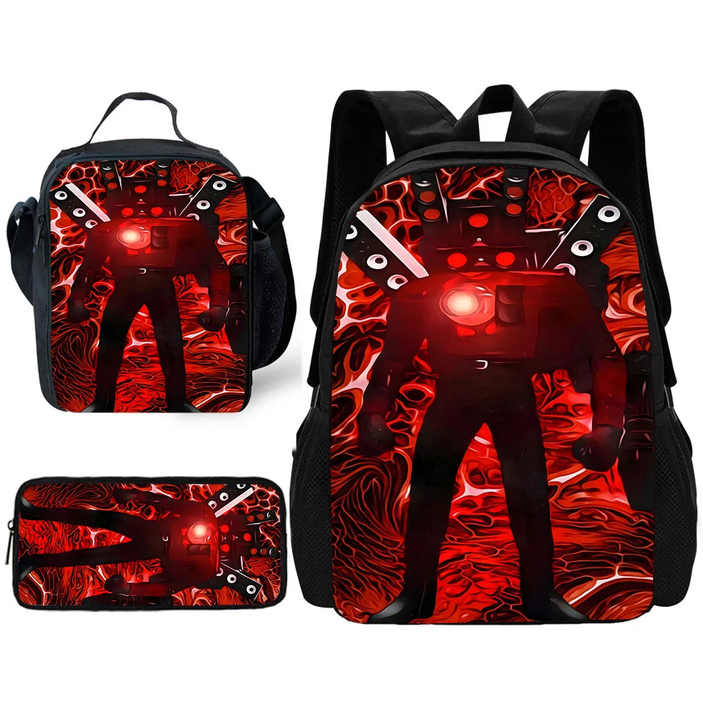 Child School Skibidi Toilet Backpack with Lunch Bags ,Pencil Bags ,School Bags for Boys Girls Best Gift