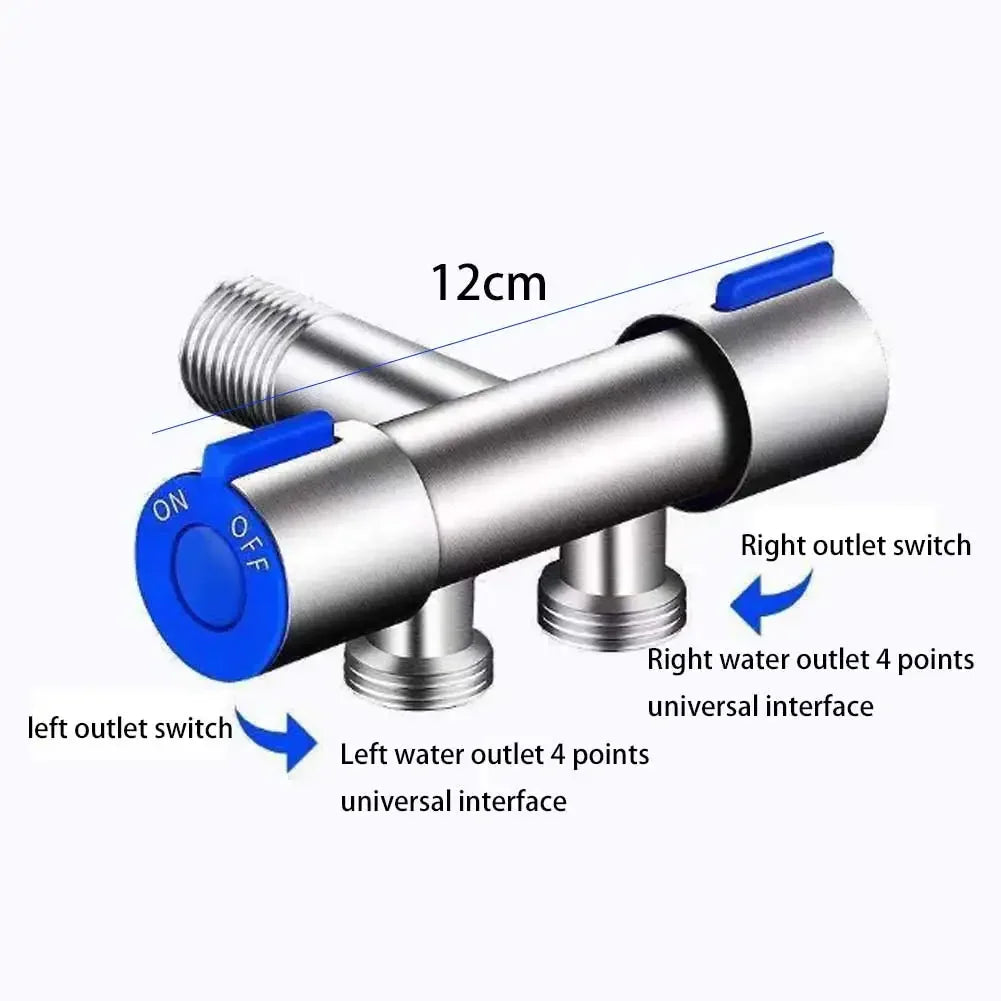 304 Stainless Steel SUS One-In And Two Out Three-way Angle Valve Diverter Washing Machine Special Bathroom Faucet Water Switch