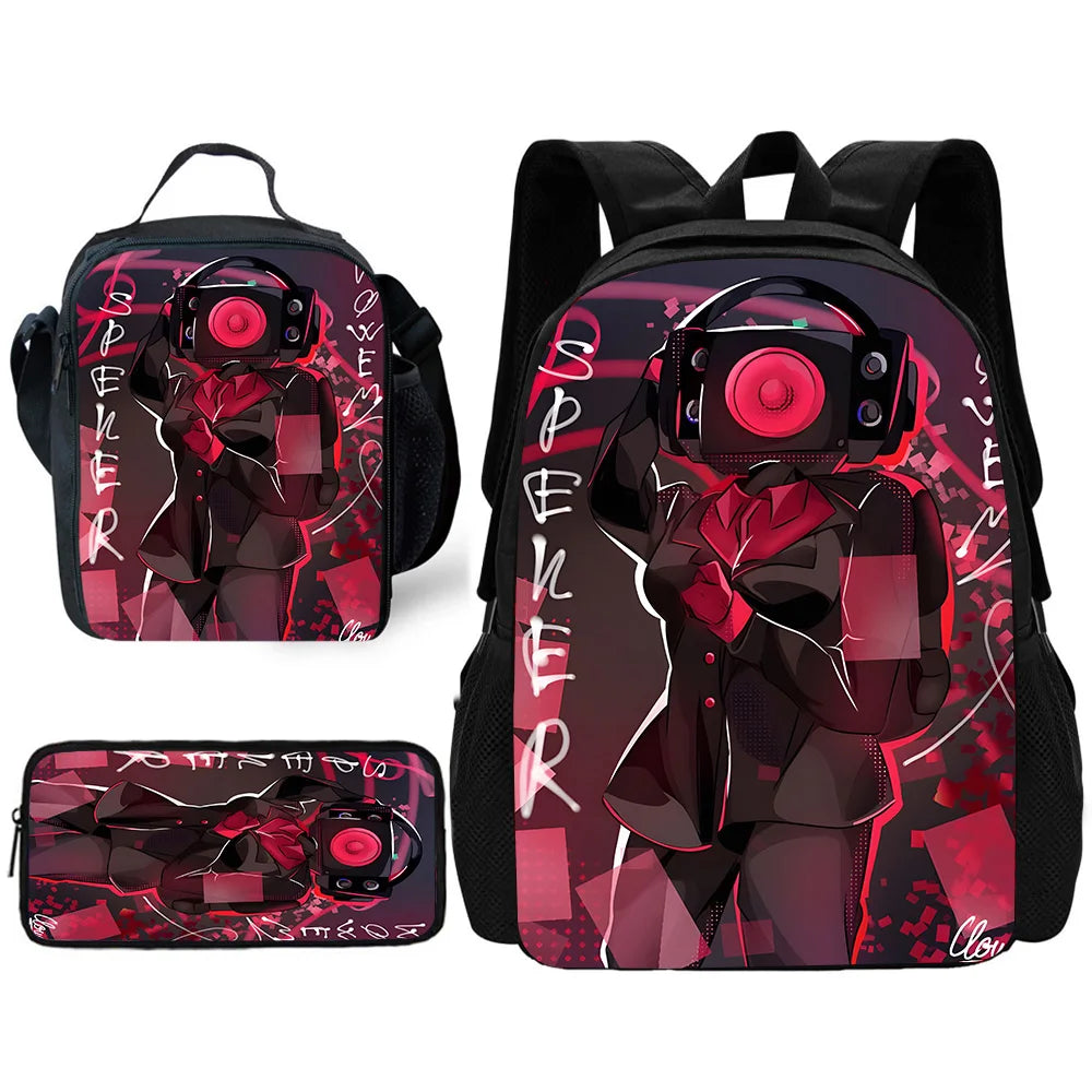 Child School Skibidi Toilet Backpack with Lunch Bags ,Pencil Bags ,School Bags for Boys Girls Best Gift