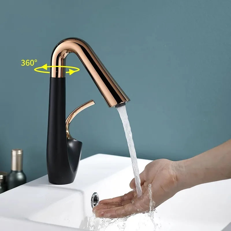 New Arrival Basin Faucet Hot and Cold Bathroom Single Lever Brass Black Rose Gold Rotation Sink Mixer Tap Decked