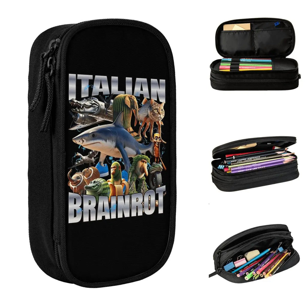 Italian Brainrot Tralalero Tralala Pencil Cases Pencil Pouch Pen Box for Student Big Capacity Bag School Supplies Stationery