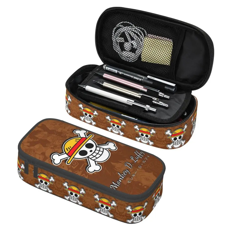 Custom One P-Pieces Cute Pencil Case Boys Girls Large Capacity Straw Hat Pirates Skull Pencil Bag Students Stationery