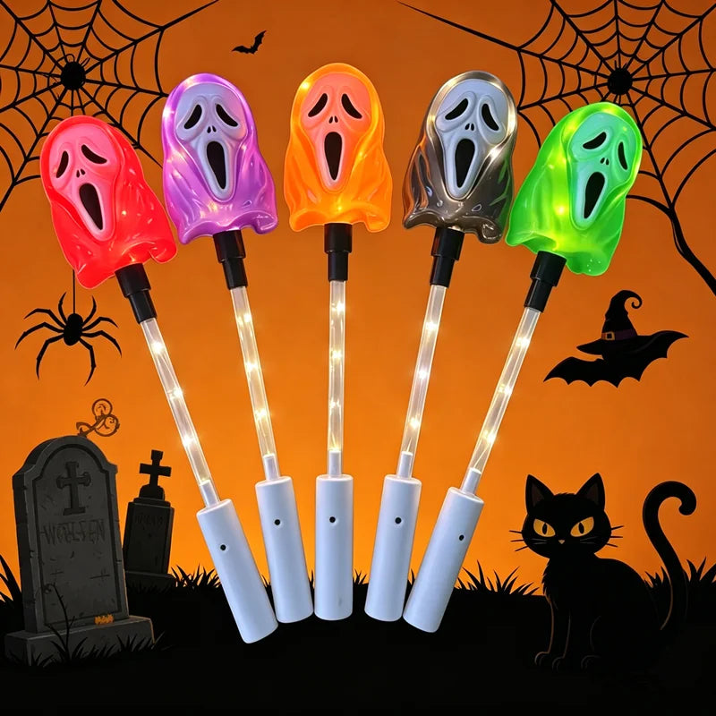 Halloween Ghost LED Light Up Wand,Battery Powered Glowing Scream Ghost Handheld Flashing Stick,Party Cosplay Decorations