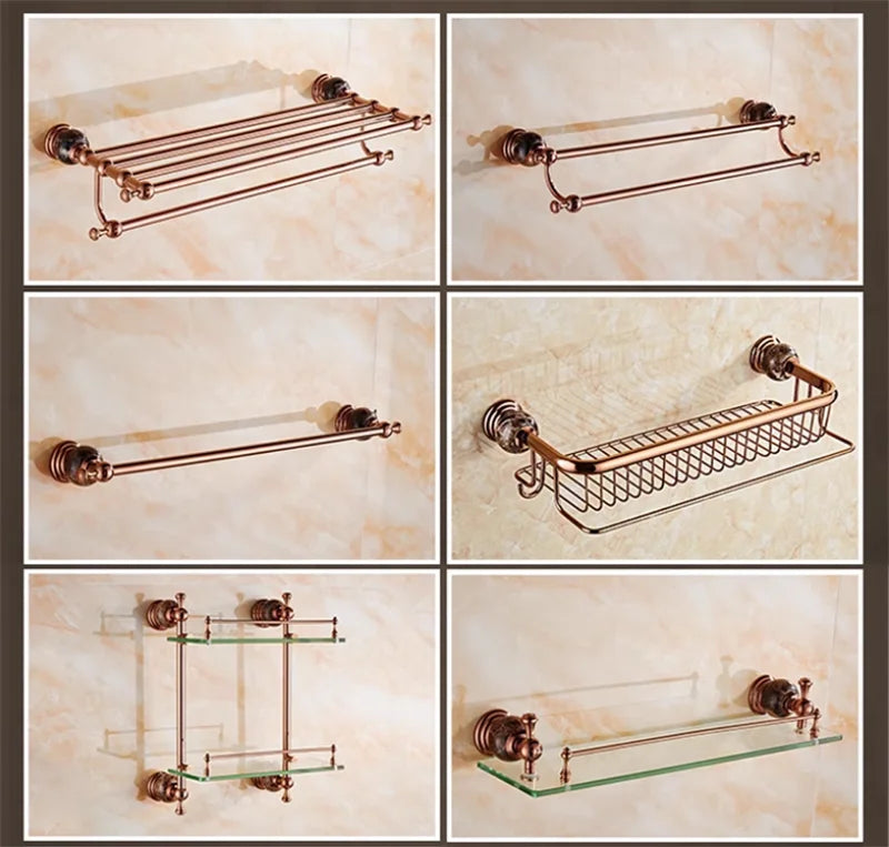 Bathroom Accessories Bath Shelf Rose Gold Paper Holder,Towel Bar,Soap Holder,Towel Rack,Glass Shelf,Hook bathroom Hardware Brass