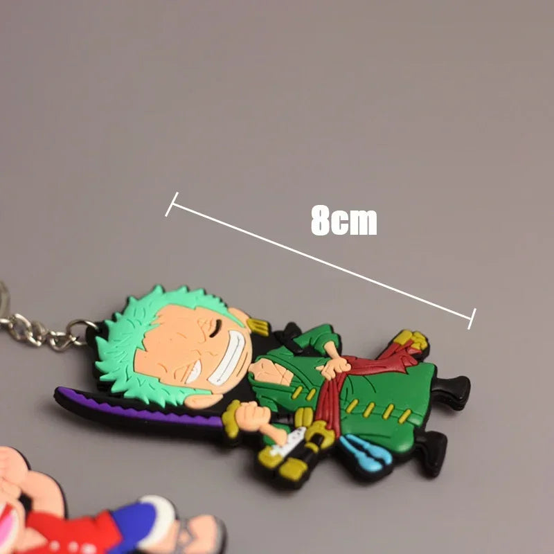 One Piece Anime Keychain Accessories Cartoons Luffy Zoro Action Figures Rubber Keyring for Car Keys Charms Key Chain Toys Gifts