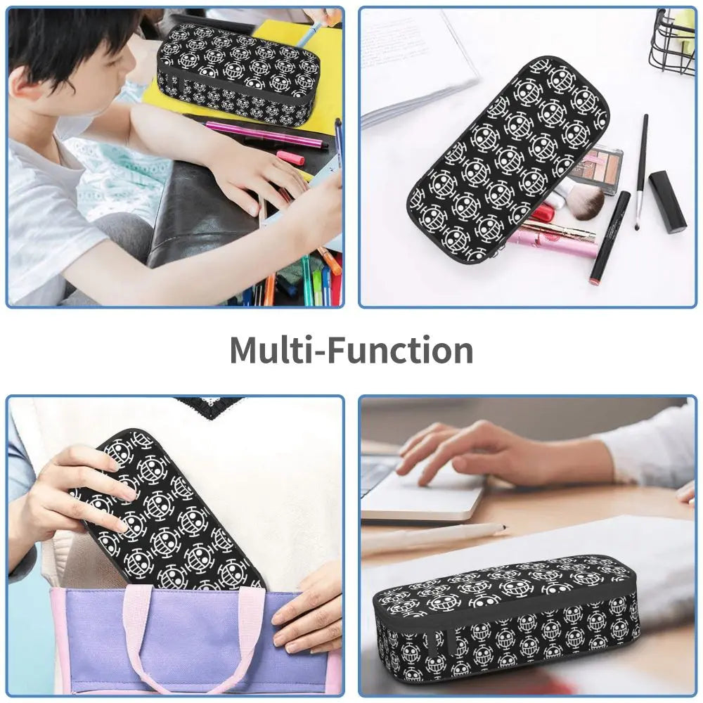 Custom One P-Pieces Cute Pencil Case Boys Girls Large Capacity Straw Hat Pirates Skull Pencil Bag Students Stationery