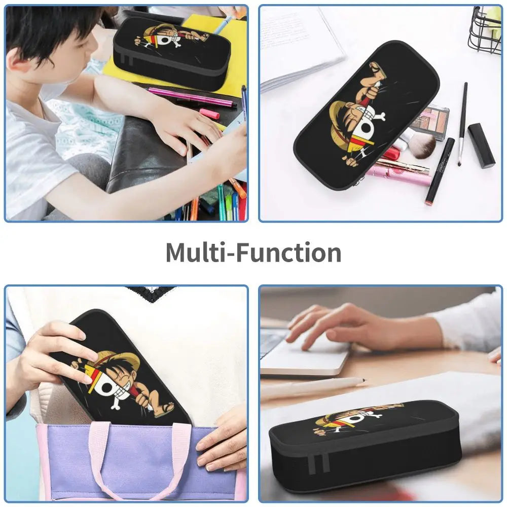 Custom One P-Pieces Cute Pencil Case Boys Girls Large Capacity Straw Hat Pirates Skull Pencil Bag Students Stationery