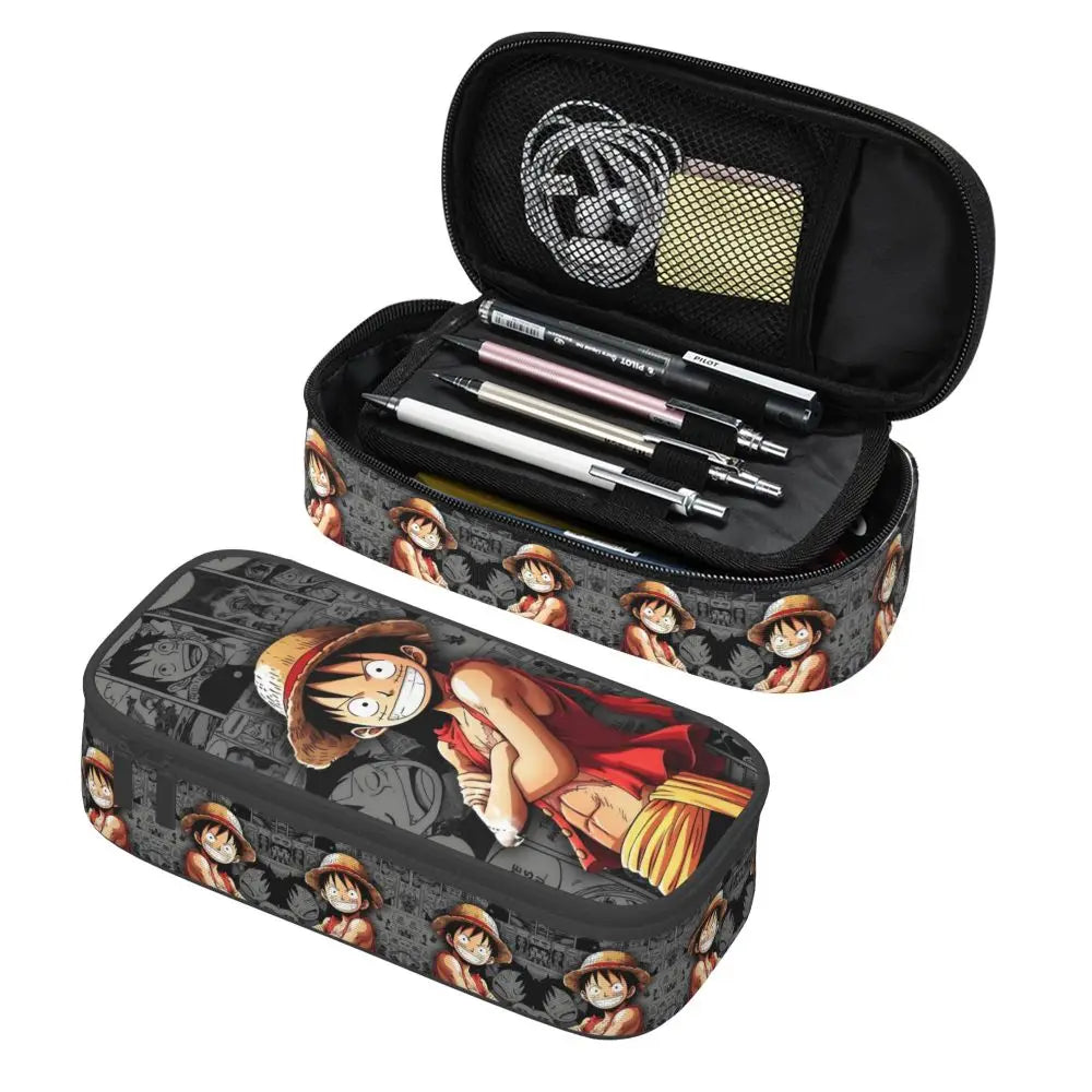 Custom One P-Pieces Cute Pencil Case Boys Girls Large Capacity Straw Hat Pirates Skull Pencil Bag Students Stationery