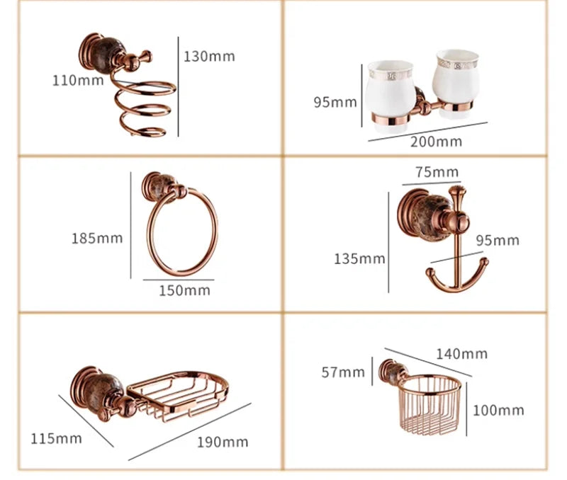 Bathroom Accessories Bath Shelf Rose Gold Paper Holder,Towel Bar,Soap Holder,Towel Rack,Glass Shelf,Hook bathroom Hardware Brass