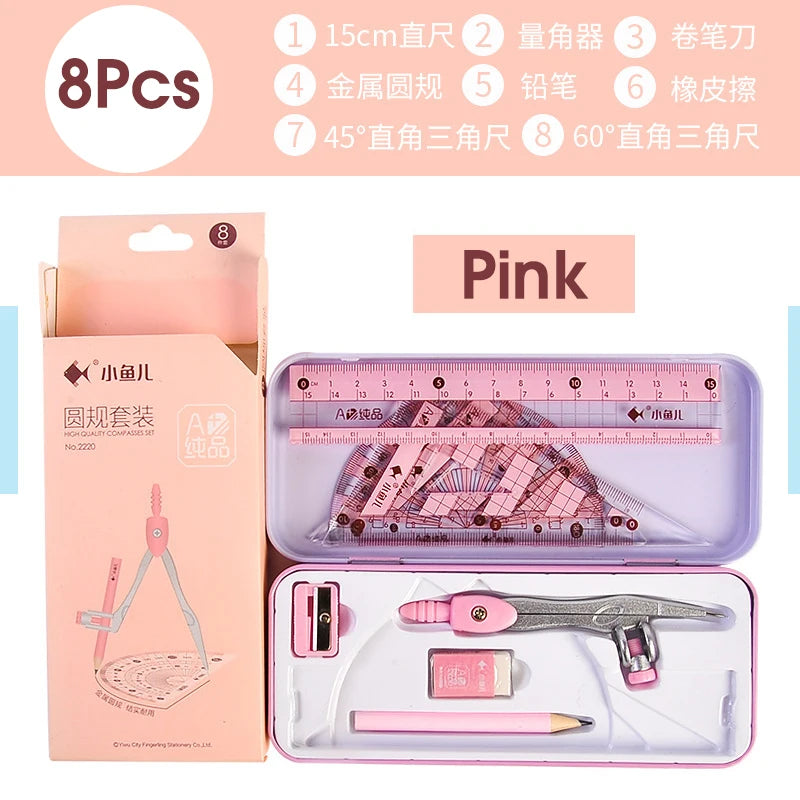 8 In1 Compass Ruler Set Mathematical Geometry Plate Stationery Math For Students Drawing Accessori 2220