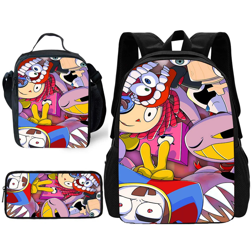 Cartoon A-AmazingS DigitalS Circus Child School Backpack with Lunch Bags ,Pencil Bags ,School Bags for Boys Girls Best Gift