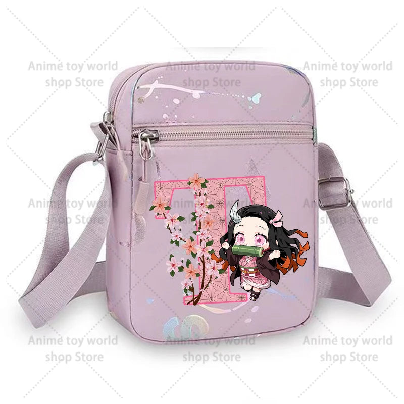 Demon Slayer Shoulder Bag for Girl Cartoon Kamado Letter Adjustable Multiple Compartments Mobile Phone Bag Casual Crossbody Bag