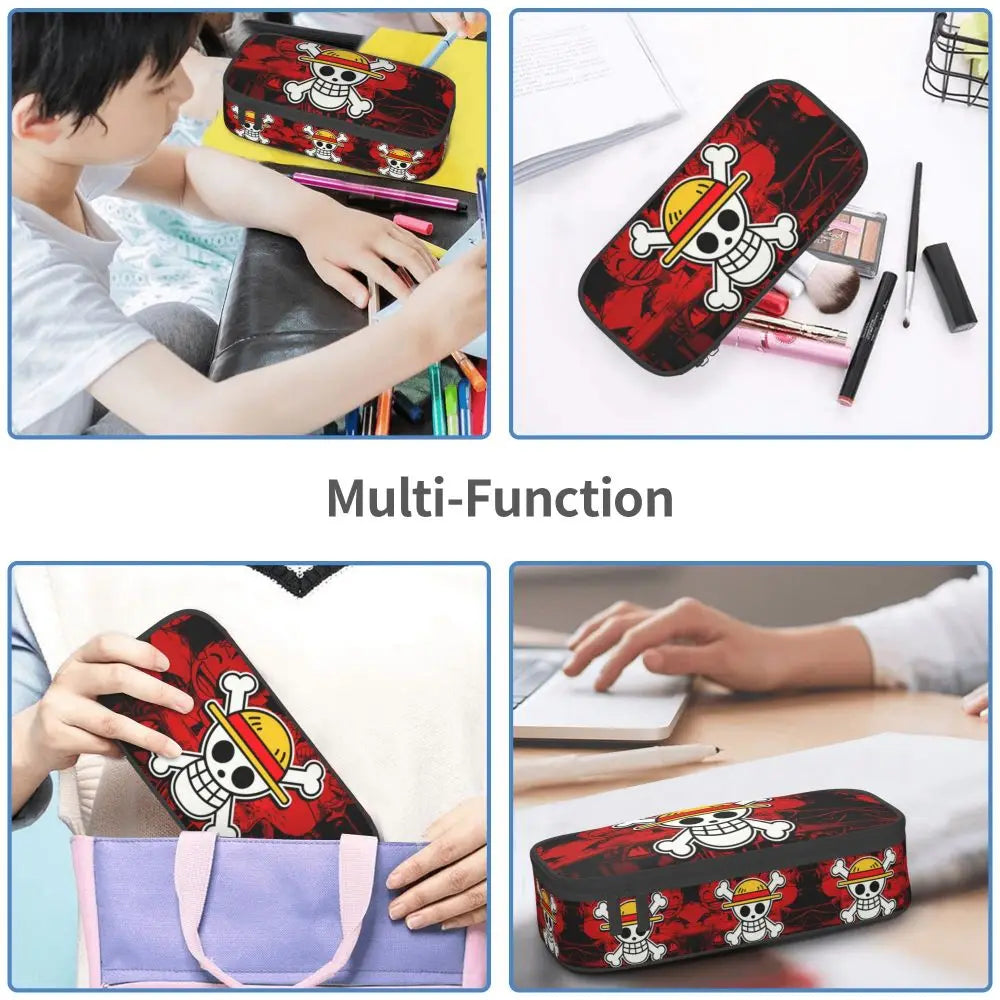Custom One P-Pieces Cute Pencil Case Boys Girls Large Capacity Straw Hat Pirates Skull Pencil Bag Students Stationery