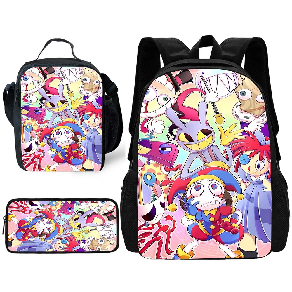 Cartoon A-AmazingS DigitalS Circus Child School Backpack with Lunch Bags ,Pencil Bags ,School Bags for Boys Girls Best Gift