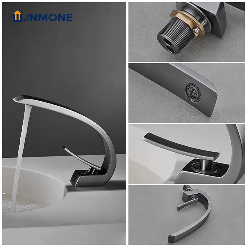 Modern Bathroom Sink Faucet Deck Mounted Brass Mixer Water Tap One Hole Crane Vanity Washbasin Black Basin Faucets for Bathroom