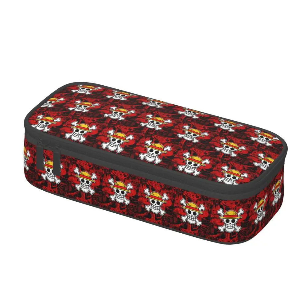 Custom One P-Pieces Cute Pencil Case Boys Girls Large Capacity Straw Hat Pirates Skull Pencil Bag Students Stationery