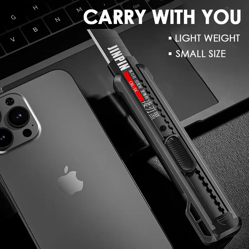 3pcs 18mm Retractable Utility Knife Heavy Duty Durable Non Slip Box Cutter Carton Package Opener with 10pcs Black Steel Blades