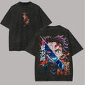 Demon Slayer Washed Retro Short Sleeve T-Shirt Casual Summer Wear Men's Comfortable Short Sleeve Half Sleeve Sports Popular Top