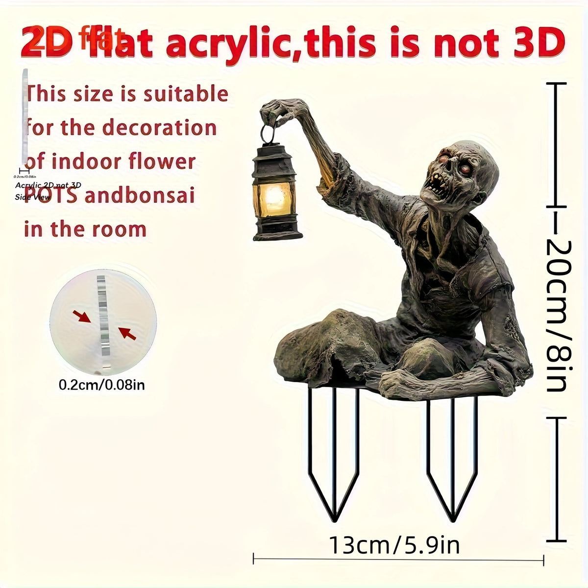 1pcs Halloween Lantern Terror Zombie Ornament Spooky 2D Acrylic Garden Ground Plug Ornament Home Outdoor Garden DIY Decor Gift