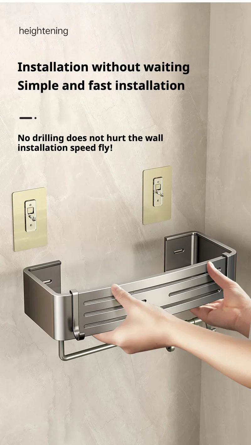 Punch-Free Bathroom Shelf Wall Mounted Shampoo Makeup Storage Holder Kitchen Toilet Square Self Adhesive No Drill Shower Shelves