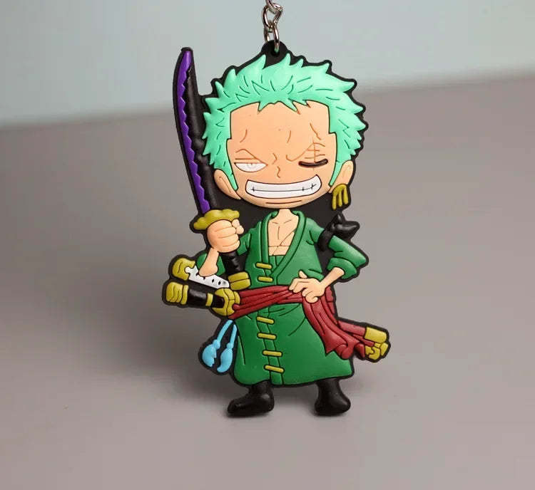 One Piece Anime Keychain Accessories Cartoons Luffy Zoro Action Figures Rubber Keyring for Car Keys Charms Key Chain Toys Gifts